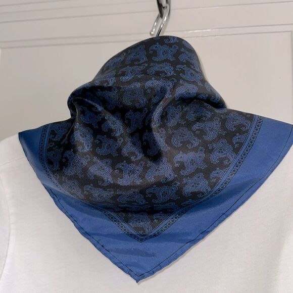 Vintage Blue & Black Paisley Square Polyester Scarf - Picture 7 of 8